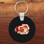Engelse buldog puppy santa kostuum leuk kerst sleutelhanger (Voorkant)