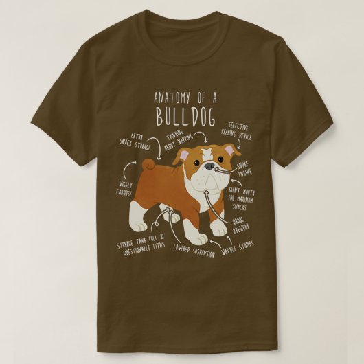 Engelse buldog rode en witte hond anatomie t-shirt (Design voorkant)