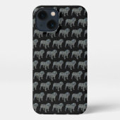 Engelse buldog schattig hond silhouet raster zwart iPhone hoesje (Achterkant)