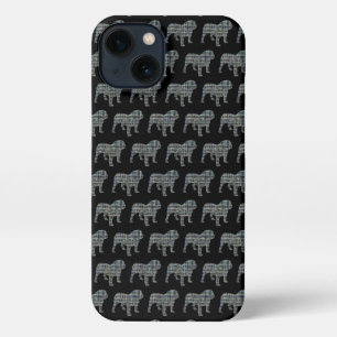 Engelse buldog schattig hond silhouet raster zwart iPhone 13 hoesje