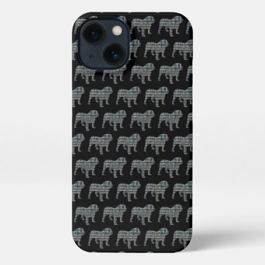 Engelse buldog schattig hond silhouet raster zwart iPhone hoesje (Achterkant)