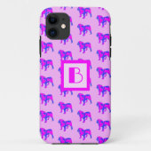 Engelse buldog schattig roze blauw silhouet monogr Case-Mate iPhone case (Achterkant)