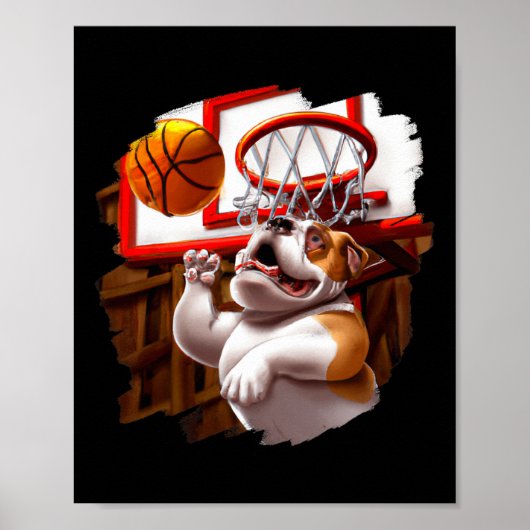 Engelse buldog spelen basketbal leuk hond basketb poster (Voorkant)