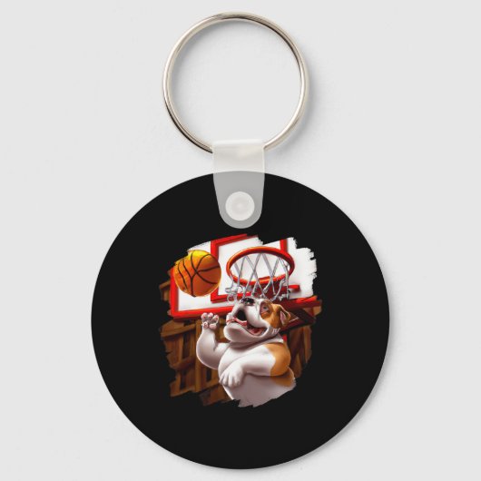 Engelse buldog spelen basketbal leuk hond basketb sleutelhanger (Voorkant)