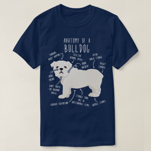 Engelse buldog witte hond anatomie t-shirt (Design voorkant)