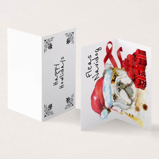 Engelse buldog xmas sack red giften DIY wish Kaart (Binnen en buitenkant)