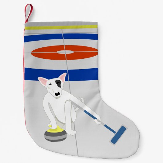 Engelse Bull Terrier Curling Kleine Kerstsok (Voorkant)