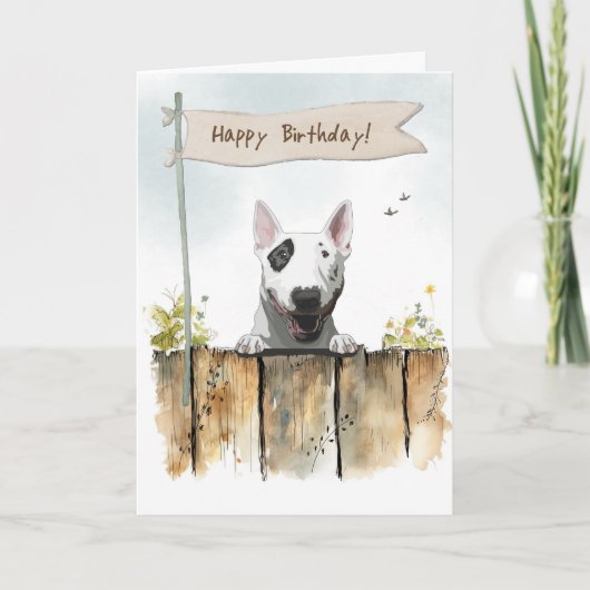 Engelse Bull Terrier hond onder verjaardagsbord Kaart (Voorkant)