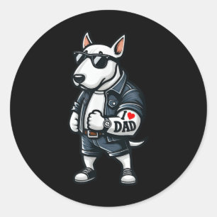 Engelse Bull Terrier I Love Dad Funny Dog Tattoo _ Ronde Sticker