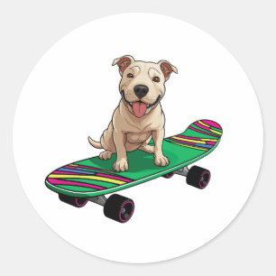 Engelse Bull Terrier op een Skateboard Ronde Sticker