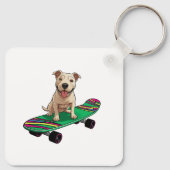 Engelse Bull Terrier op een Skateboard Sleutelhanger (Achterkant)