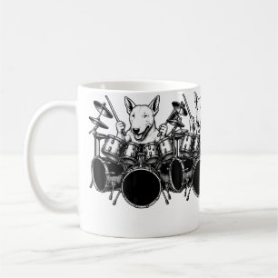 Engelse Bull Terrier Speelt op Drums Drummer Hond Koffiemok