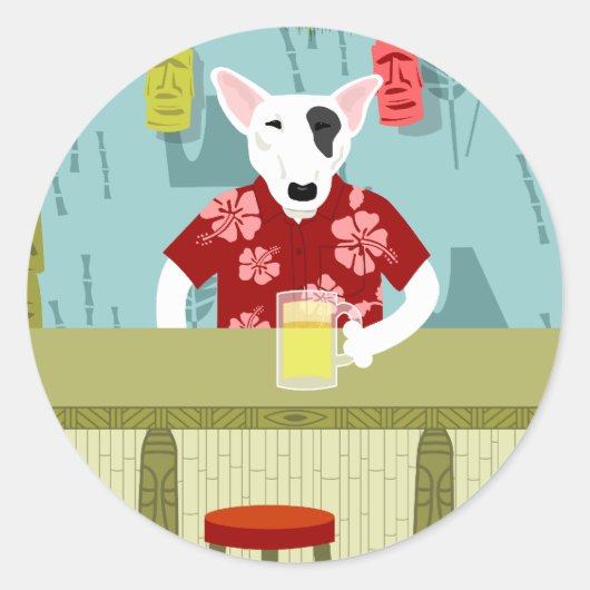 Engelse Bull Terrier Tiki Bar Ronde Sticker (Voorkant)