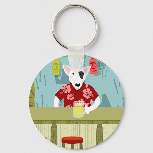 Engelse Bull Terrier Tiki Bar Sleutelhanger (Voorkant)
