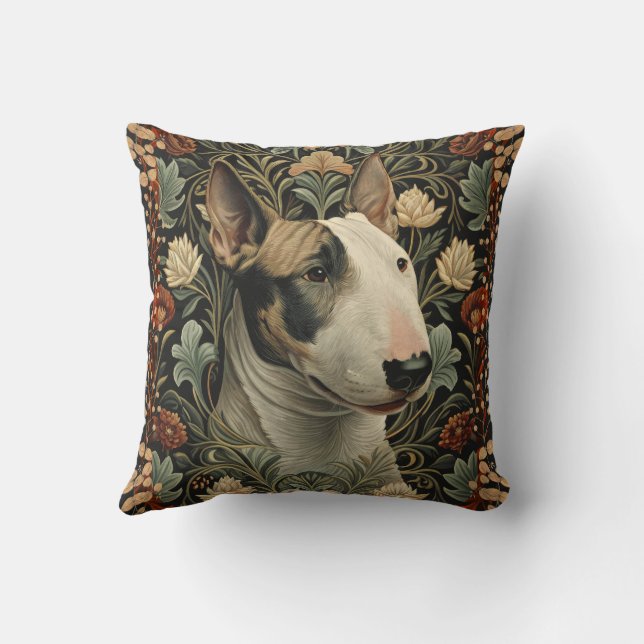 Engelse Bull Terrier William Morris Stijl Bloemmot Kussen (Achterkant)