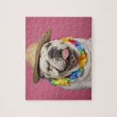 Engelse Bulldog (18 maanden oud) met stro Legpuzzel (Verticaal)