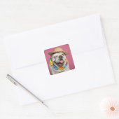Engelse Bulldog (18 maanden oud) met stro Vierkante Sticker (Envelop)