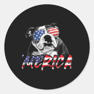 Engelse bulldog 4th van juli Amerikaanse vlag hond Ronde Sticker