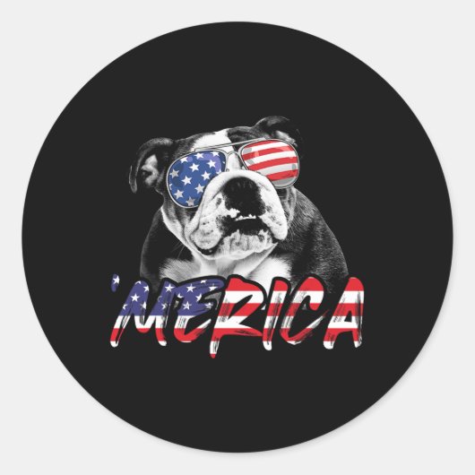Engelse bulldog 4th van juli Amerikaanse vlag hond Ronde Sticker (Voorkant)