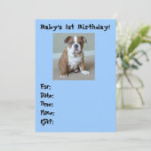 Engelse Bulldog Baby's 1e verjaardag Uitnodigingen (Staand voorkant)