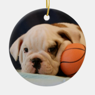 Engelse bulldog Basketball Puppy Keramisch Ornament