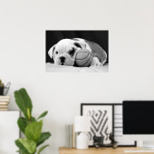 Engelse bulldog Basketball Puppy Poster (Thuiskantoor)