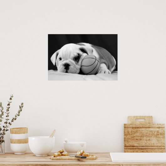 Engelse bulldog Basketball Puppy Poster (Keuken)