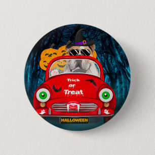 Engelse Bulldog Bestuurt Auto Griezige Halloween Ronde Button 5,7 Cm
