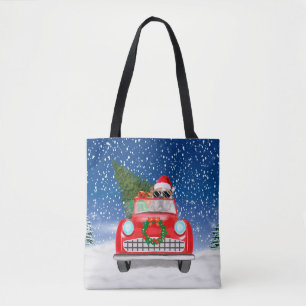 Engelse Bulldog Bestuurt Auto In Sneeuw Kerstmis Tote Bag