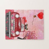 Engelse Bulldog Bestuurt Auto met Hartjes Valentij Legpuzzel (Horizontaal)