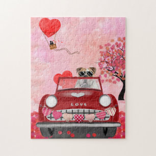 Engelse Bulldog Bestuurt Auto met Hartjes Valentij Legpuzzel