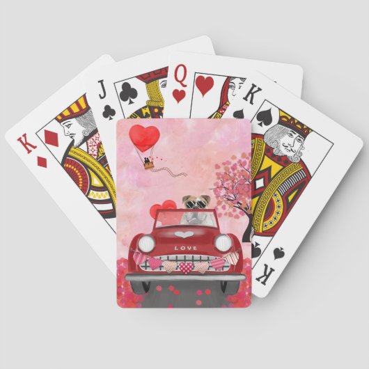 Engelse Bulldog Bestuurt Auto met Hartjes Valentij Pokerkaarten (Achterkant)