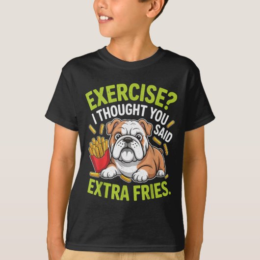 Engelse Bulldog Beweging, Extra Frites Grappig T-shirt (Voorkant)