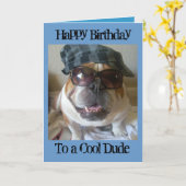 Engelse Bulldog Birthday Card, Cool Man Kaart (Gele Bloem)