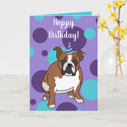 Engelse Bulldog Birthday Kaart (Gele Bloem)