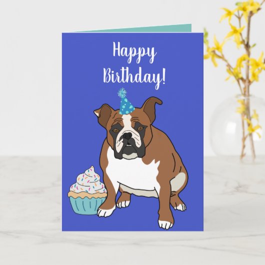 Engelse Bulldog Birthday Kaart (Gele Bloem)