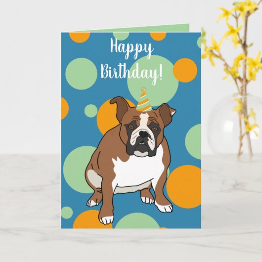  Engelse Bulldog Birthday Kaart (Gele Bloem)