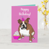  Engelse Bulldog Birthday Kaart (Gele Bloem)