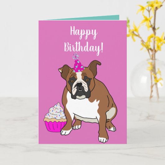  Engelse Bulldog Birthday Kaart (Gele Bloem)