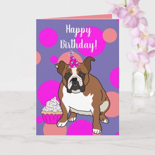 Engelse Bulldog Birthday Kaart (Orchidee)