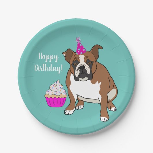  Engelse Bulldog Birthday Papieren Bordje (Voorkant)