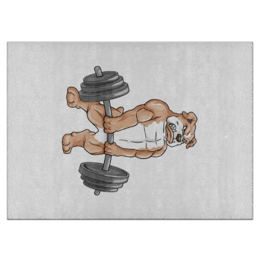 Engelse Bulldog Bodybuilder Gewichtheffen Barbell Snijplank (Voorkant)