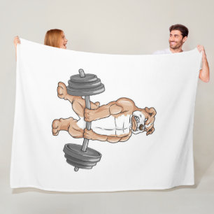 Engelse Bulldog Bodybuilder Weightlift Barbell Fleece Deken