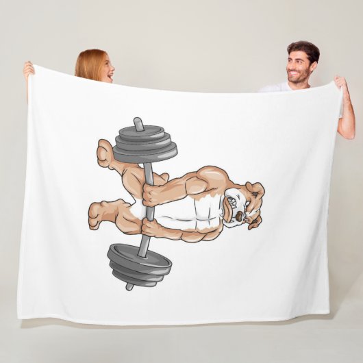 Engelse Bulldog Bodybuilder Weightlift Barbell Fleece Deken (In situ)