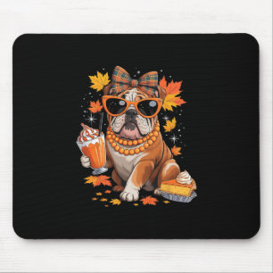 Engelse Bulldog Boog Meisjes Herfst Bladeren Bedan Muismat