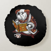 Engelse Bulldog Book Reading Dog Funny Pet Rond Kussen (Voorkant)