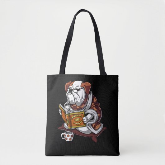 Engelse Bulldog Book Reading Dog Funny Pet Tote Bag (Voorkant)