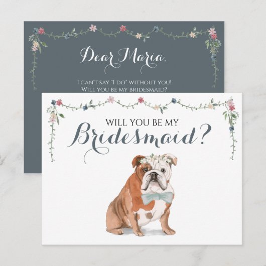 Engelse Bulldog Bridal Party be My Bridesmaid Uitnodiging Briefkaart (Voorkant / Achterkant)