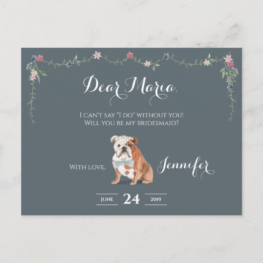 Engelse Bulldog Bridal Party be My Bridesmaid Uitnodiging Briefkaart (Achterkant)