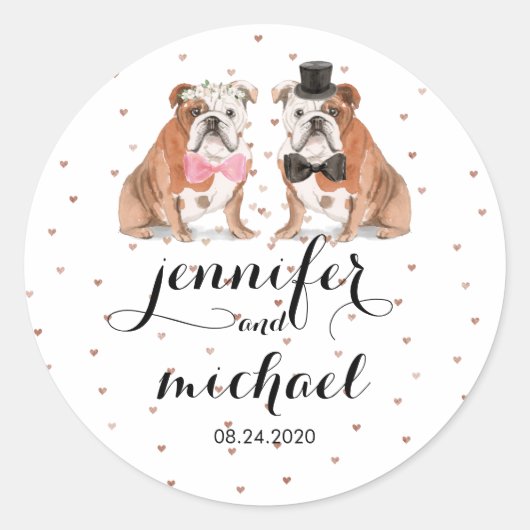 Engelse Bulldog bruiloft Ronde Sticker (Voorkant)